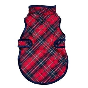 NWT Red Plaid Flannel Dog Coat Fleece Velvet Trim Velcro Closure Holiday Size M